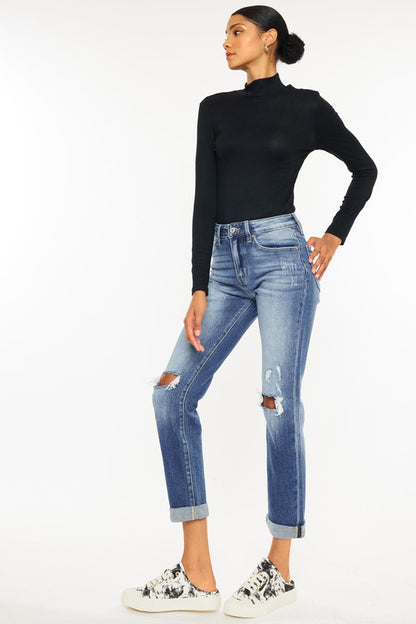 Kan Can USA High Rise Hem Detail Slim Straight Jeans