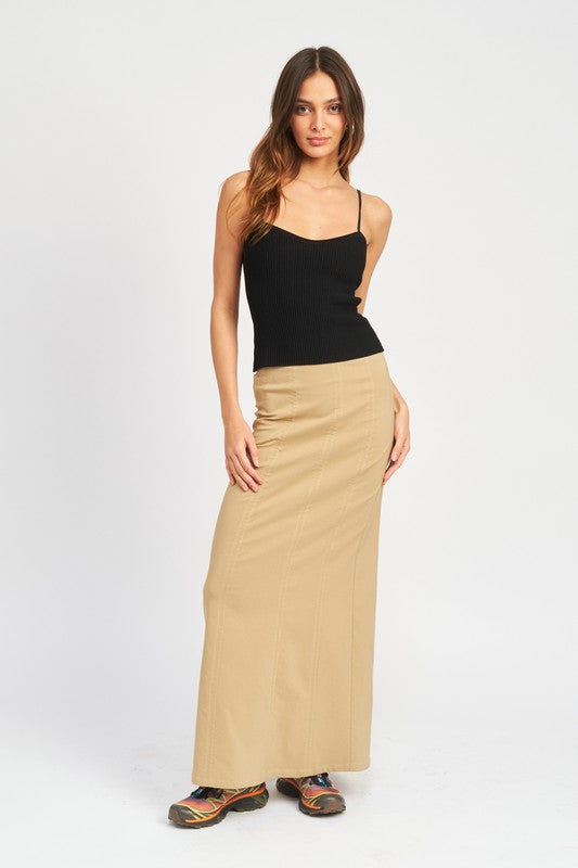 ZIPPER UP HIGH RISE MAXI SKIRT