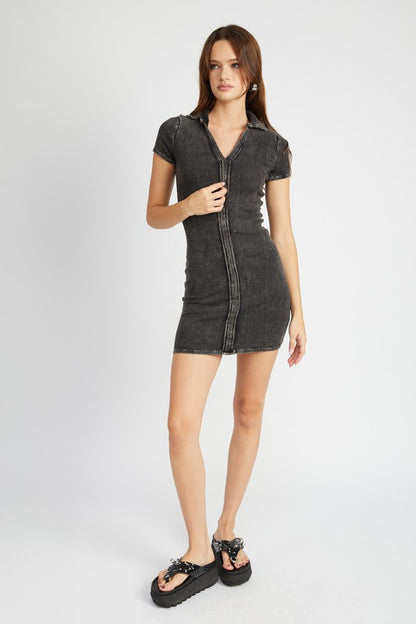 EXPOSED SEAM COLLARED MINI DRESS