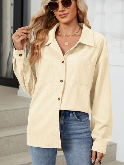 Button Up Dropped Shoulder Long Sleeve Outerwear