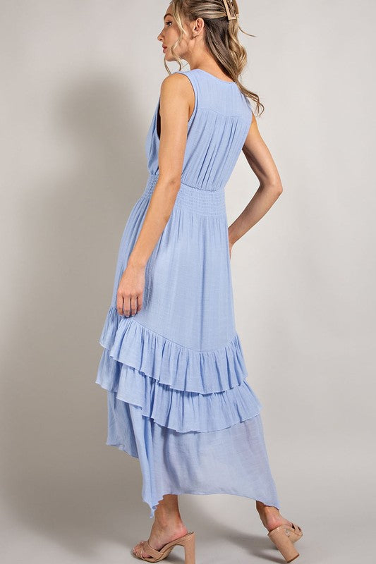 V NECK RUFFLE MAXI DRESS