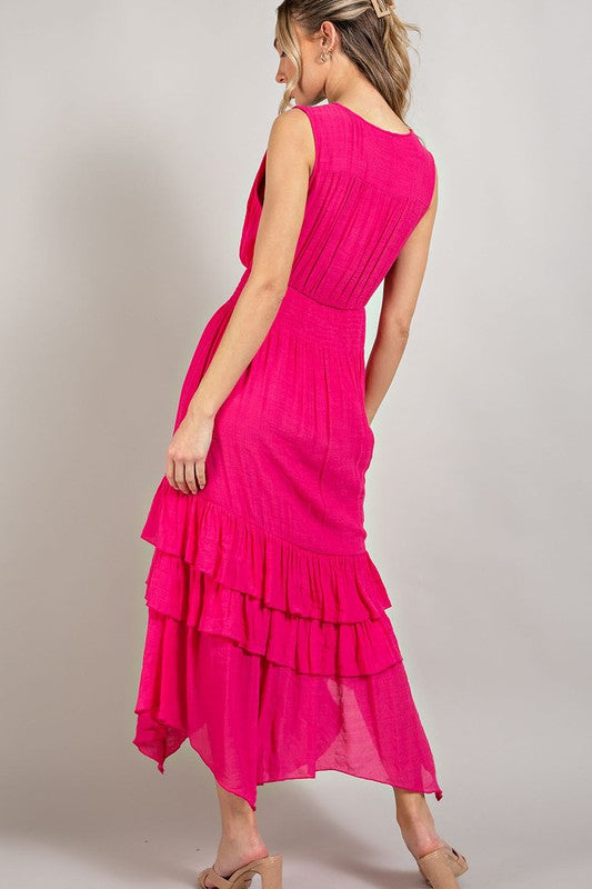 V NECK RUFFLE MAXI DRESS