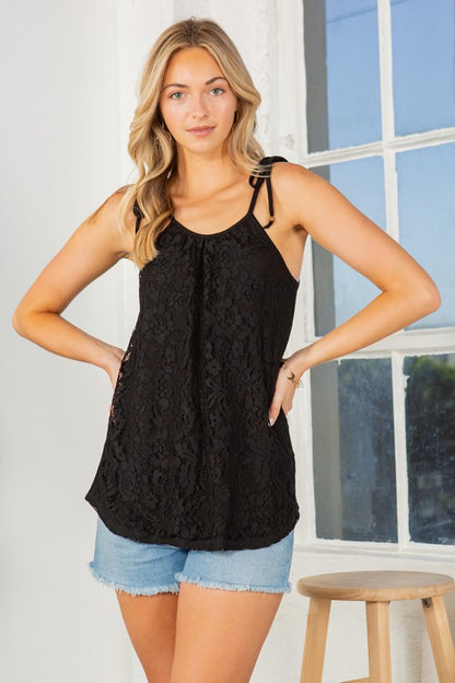 Lace Overlay Sleeveless Top