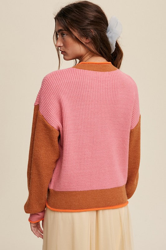 Color Block Ribbed Knit Sweater