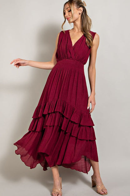 V NECK RUFFLE MAXI DRESS