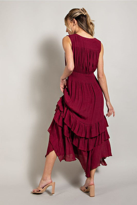 V NECK RUFFLE MAXI DRESS