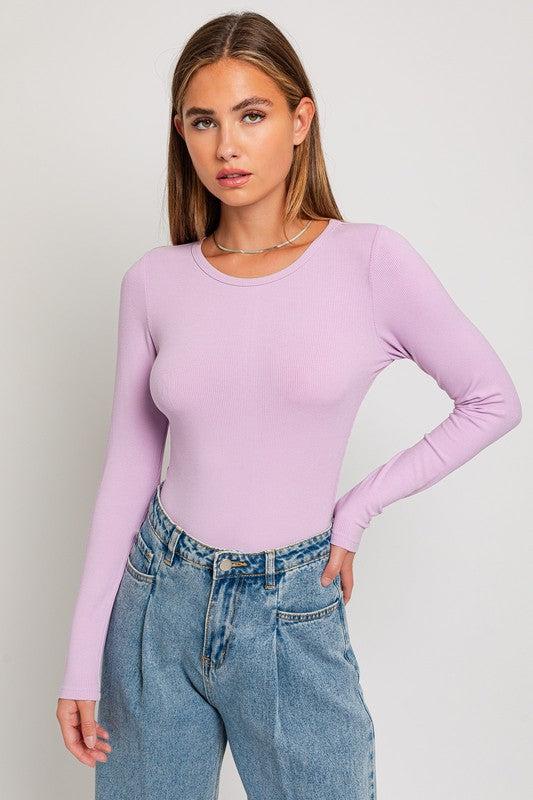 Long Sleeve Round Neck Ribbed Bodysuit