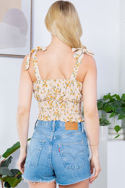 Swiss Dot Textured Smocked Crop Top