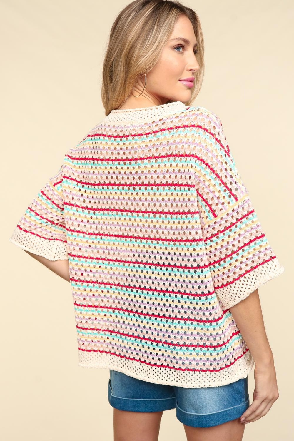 Striped Crochet Drop Shoulder Knit Top