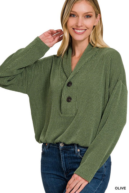 TEXTURED LINE ELASTIC WAIST PULLOVER TOP