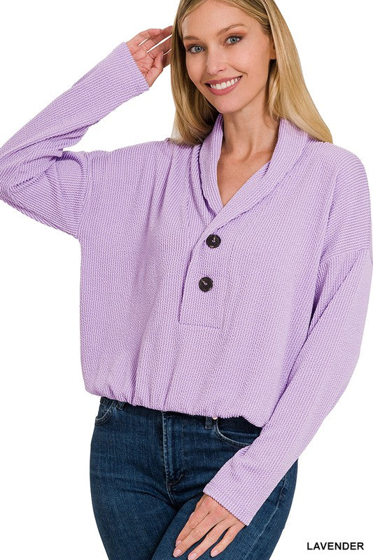 TEXTURED LINE ELASTIC WAIST PULLOVER TOP