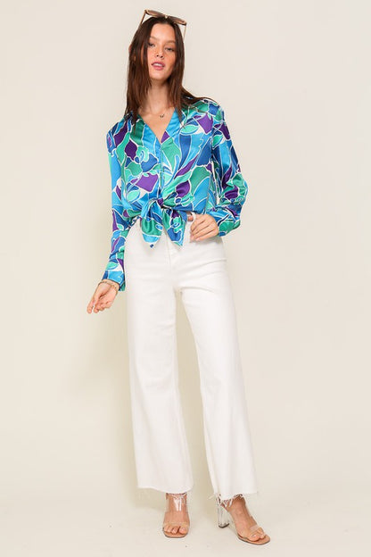 Retro Print Satin Blouse