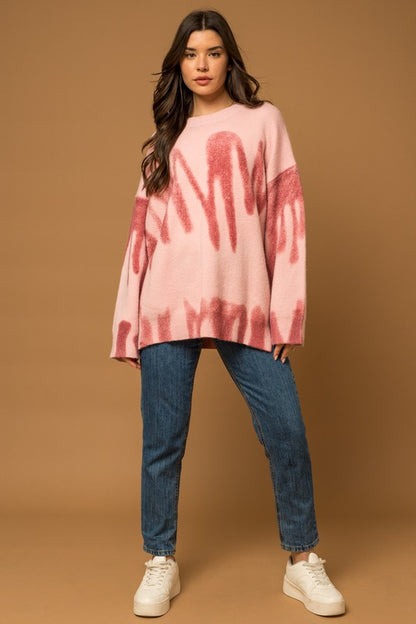 Long Sleeve Spray Print Sweater