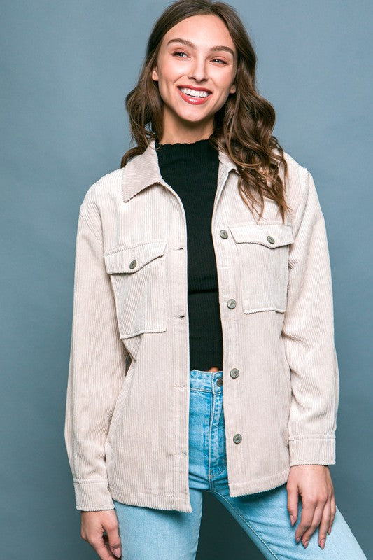 Corduroy Button Down Jacket With Pockets