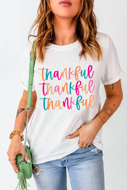 THANKFUL Round Neck Short Sleeve T-Shirt