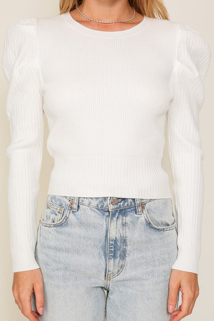 Ribbed Puff Sleeve Knit Top