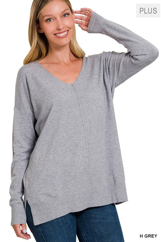 PLUS GARMENT DYED FRONT SEAM SWEATER