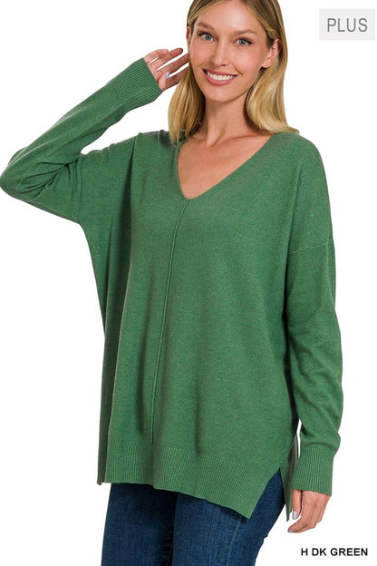 PLUS GARMENT DYED FRONT SEAM SWEATER