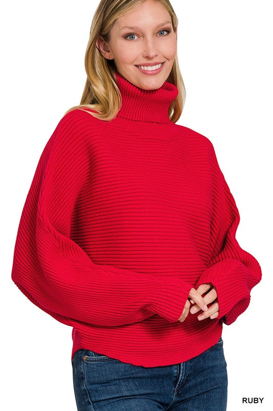 VISCOSE DOLMAN SLEEVE TURTLENECK SWEATER