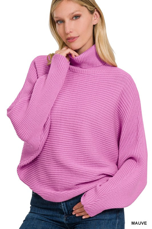 VISCOSE DOLMAN SLEEVE TURTLENECK SWEATER