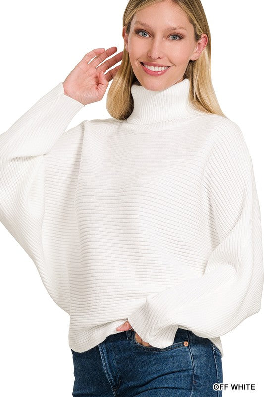 VISCOSE DOLMAN SLEEVE TURTLENECK SWEATER