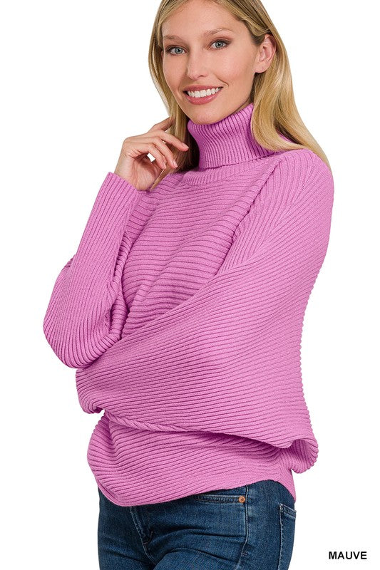 VISCOSE DOLMAN SLEEVE TURTLENECK SWEATER