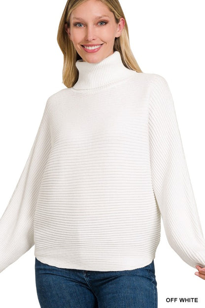 VISCOSE DOLMAN SLEEVE TURTLENECK SWEATER