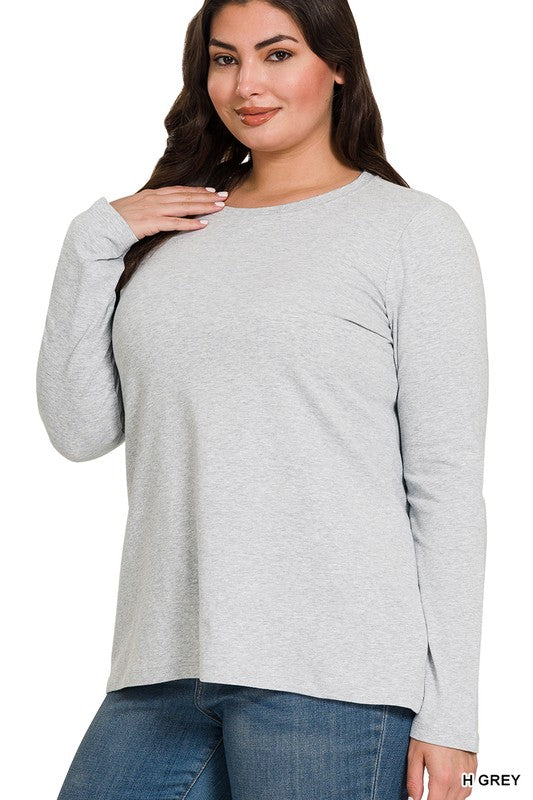 Plus Cotton Crew Neck Long Sleeve T-Shirt