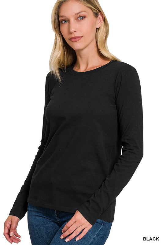 Cotton Crew Neck Long Sleeve T-Shirt