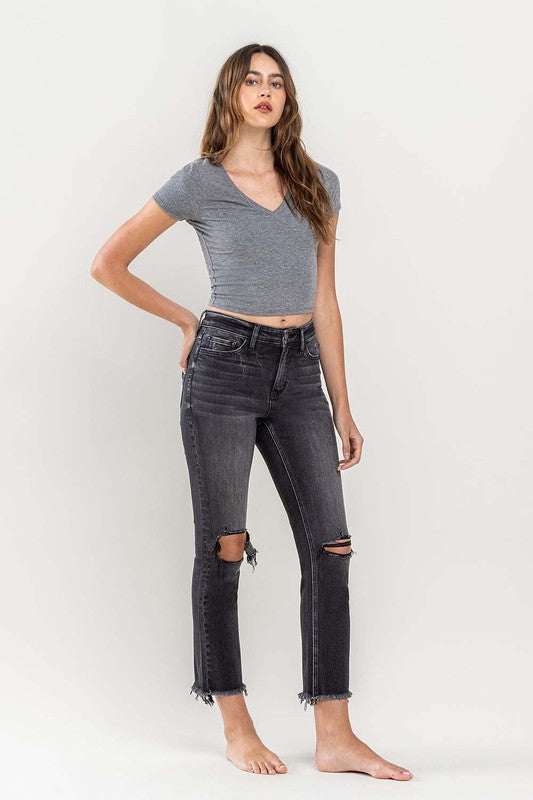 VERVET by Flying Monkey High Rise Stretch Distressed Crop Slim Straight