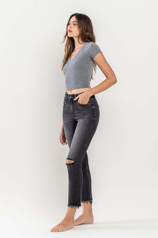 VERVET by Flying Monkey High Rise Stretch Distressed Crop Slim Straight