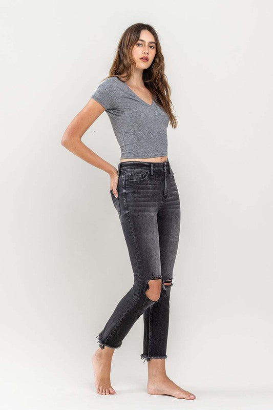 VERVET by Flying Monkey High Rise Stretch Distressed Crop Slim Straight