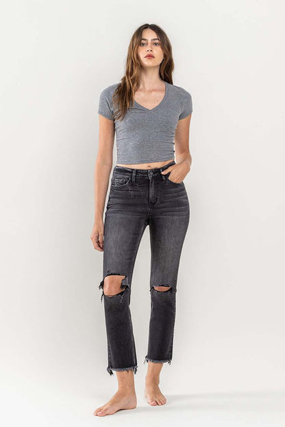 VERVET by Flying Monkey High Rise Stretch Distressed Crop Slim Straight