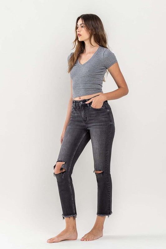 VERVET by Flying Monkey High Rise Stretch Distressed Crop Slim Straight