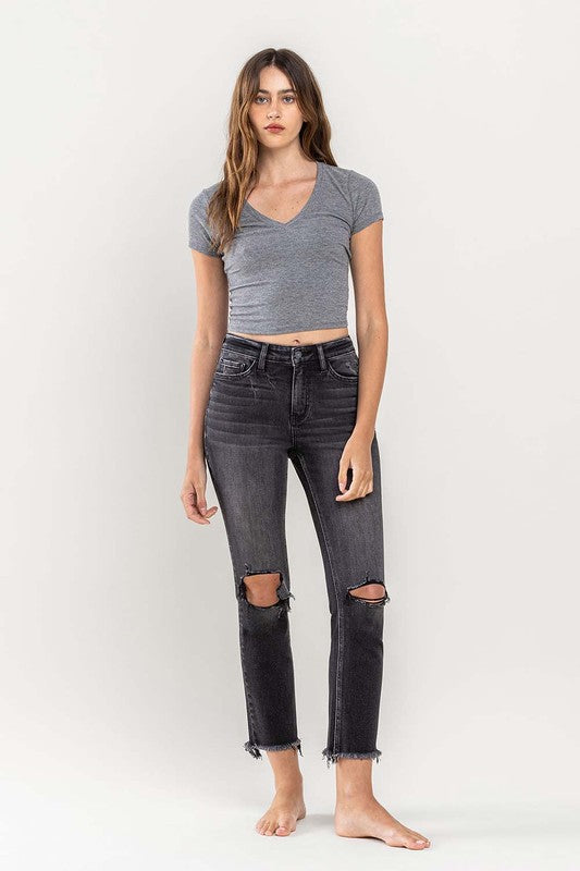 VERVET by Flying Monkey High Rise Stretch Distressed Crop Slim Straight