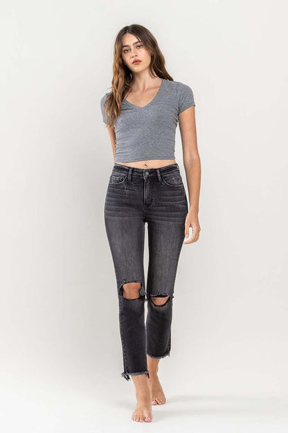 VERVET by Flying Monkey High Rise Stretch Distressed Crop Slim Straight