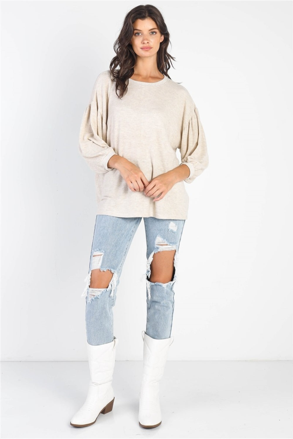 Drop Shoulder Puff Sleeve Top