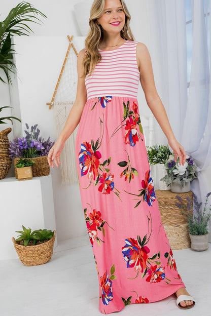 FLORAL MIX TANK MAXI DRESS