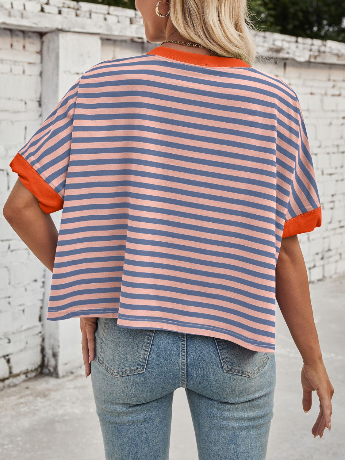 Striped Round Neck Short Sleeve T-Shirt