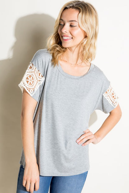 PLUS SOLID JERSEY LACE PATCH TOP