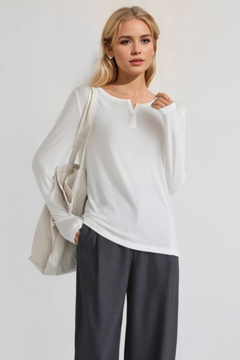 Notched Long Sleeve T-Shirt