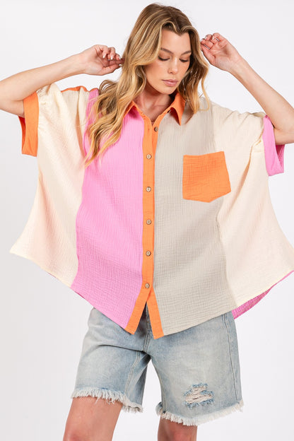 Color Block Button-Down Shirt