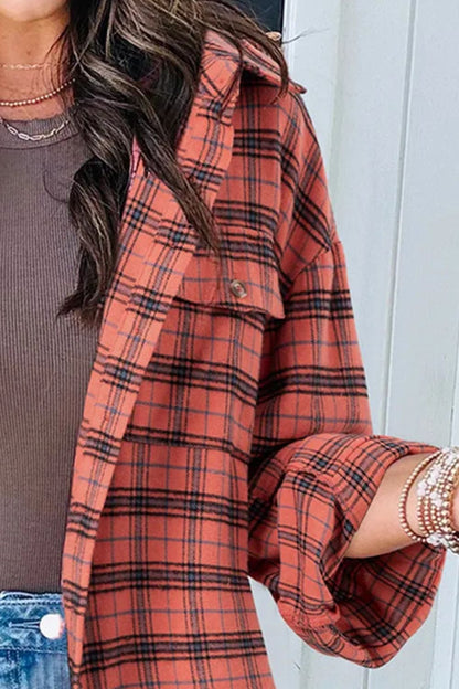 Plaid Collared Neck Long Sleeve Shirt