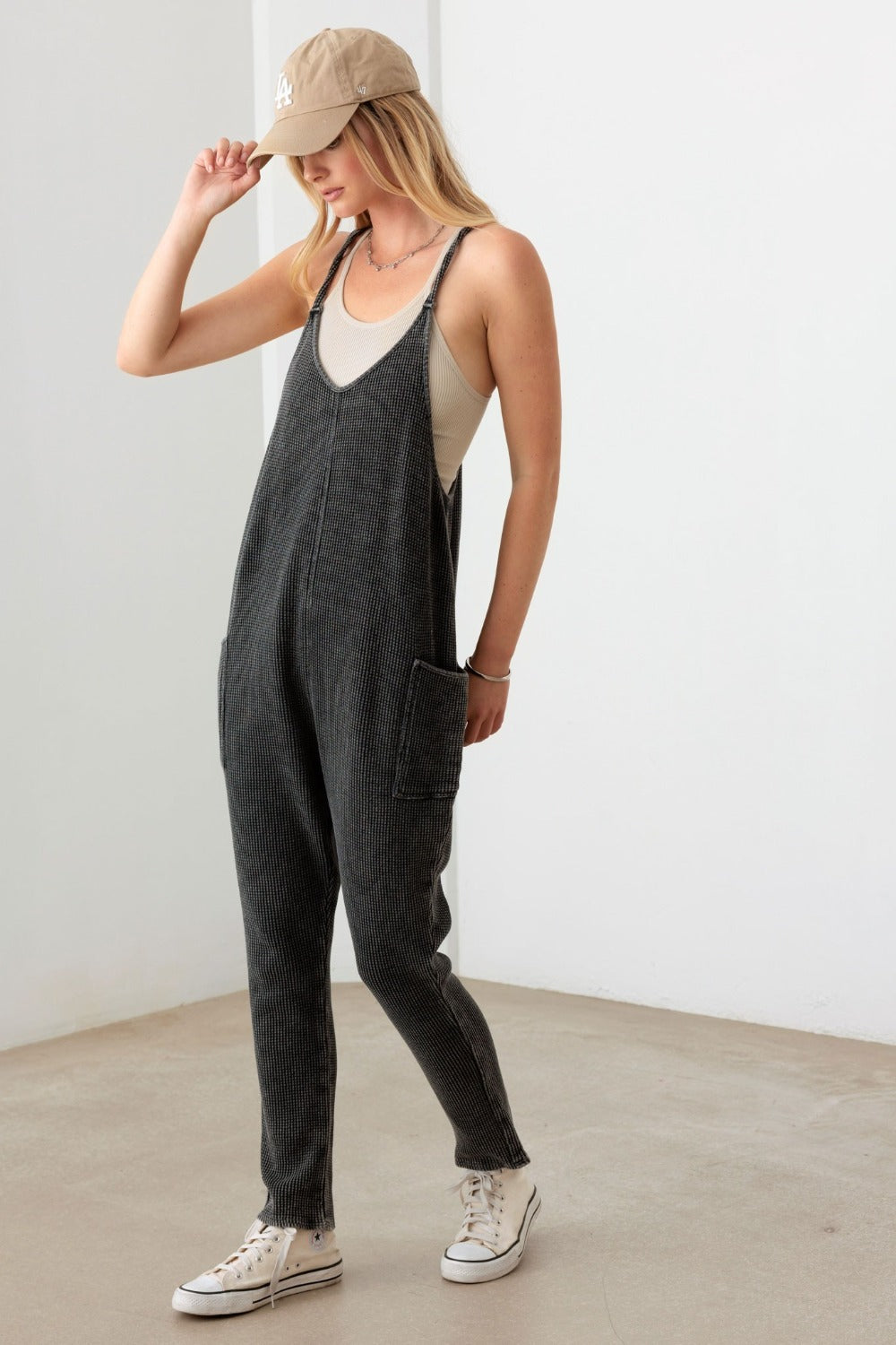 Waffle Knit Side Pocket Jumpsuit