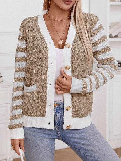 Striped Button Up Long Sleeve Cardigan