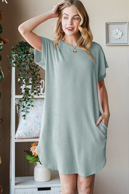 Ribbed Round Neck Short Sleeve Tee Dress