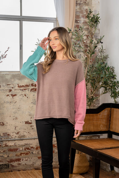 Color Block Drop Shoulder Sweater