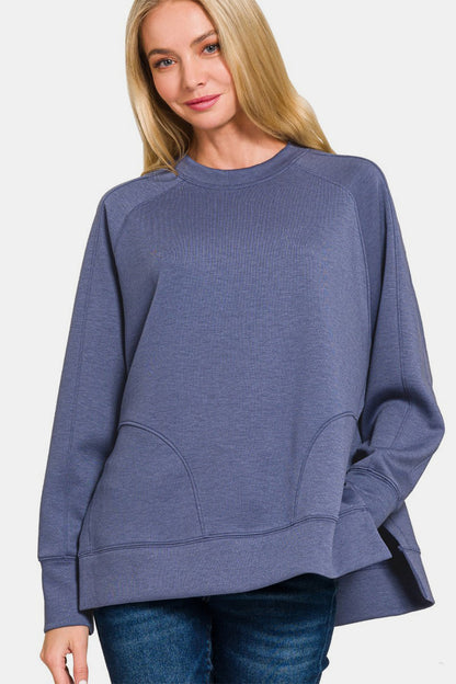 Scuba Round Neck Side Slit Sweatshirt