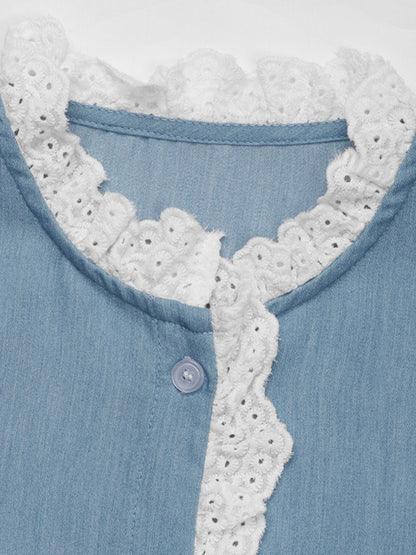 Lace Detail Button Down Long Sleeve Shirt