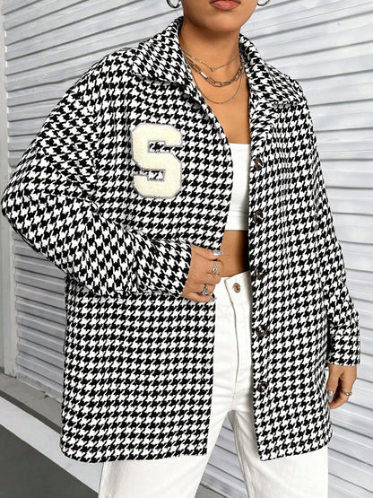 Houndstooth Button Down Long Sleeve Shacket